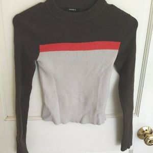 Forever 21 Crop Top Sweater Striped Ribbed Casual Long Sleeve Size Small S